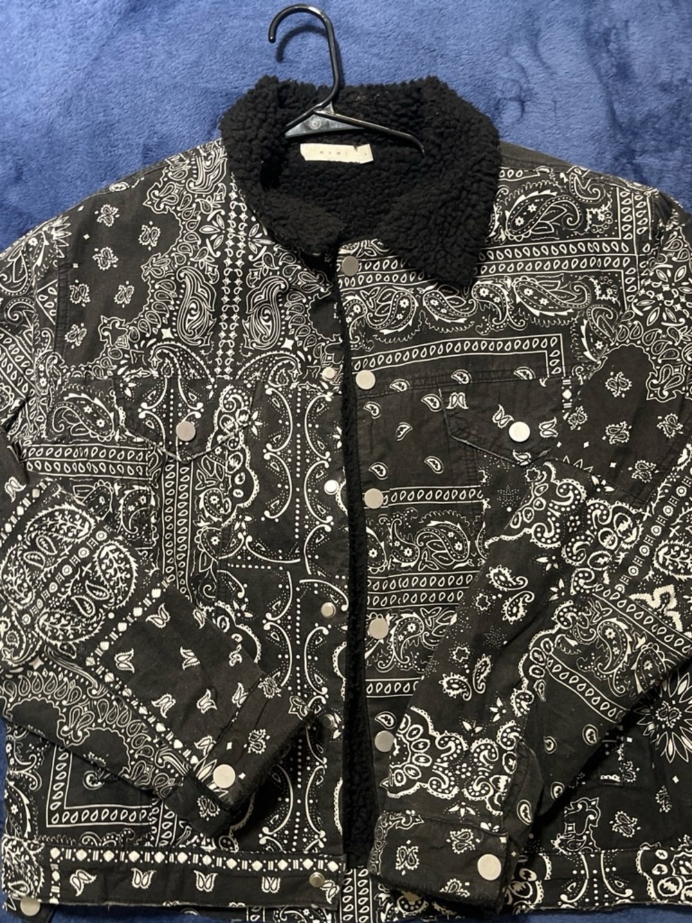 MNML Black Bandana Print Sherpa Collar Shirt Jacket